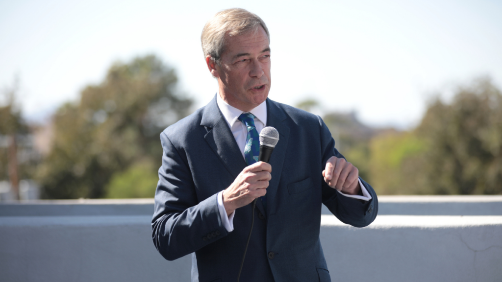 Leader of the Brexit Party Nigel Farage speaking with supporters at a "Liberty for Trump" event at the Graduate Hotel in Tempe, Arizona.